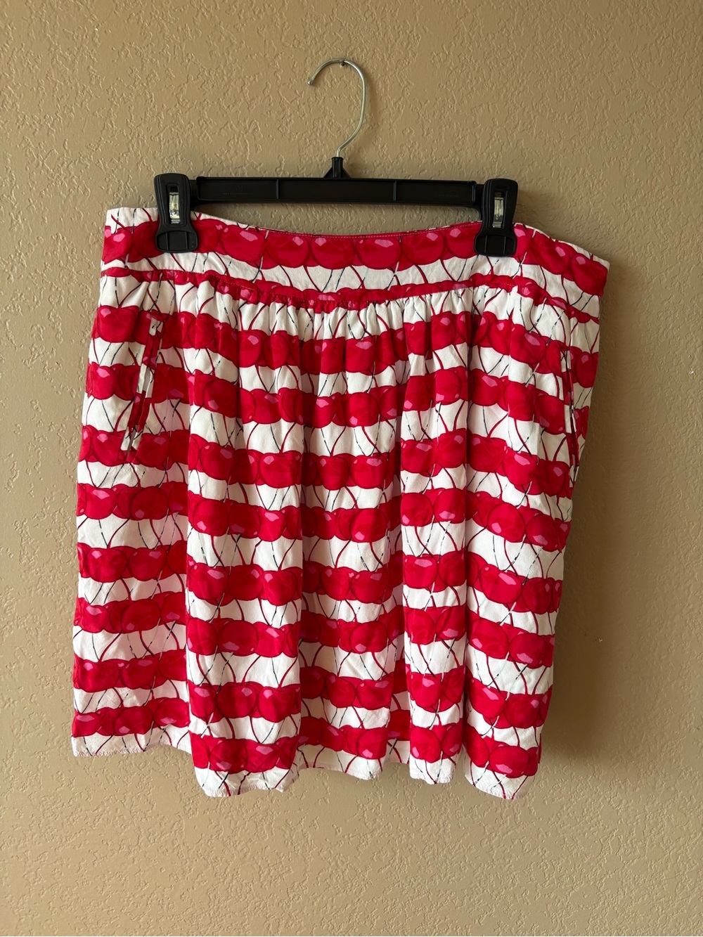 Cynthia Rowley Cherry Print Skirt Women's Size 12 A Line Pleats Pockets